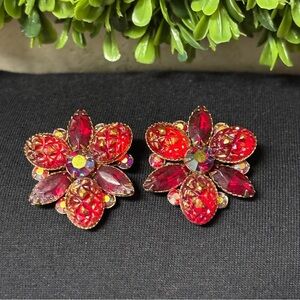 Vintage Judy Lee red and gold rhinestone clip-on earrings
